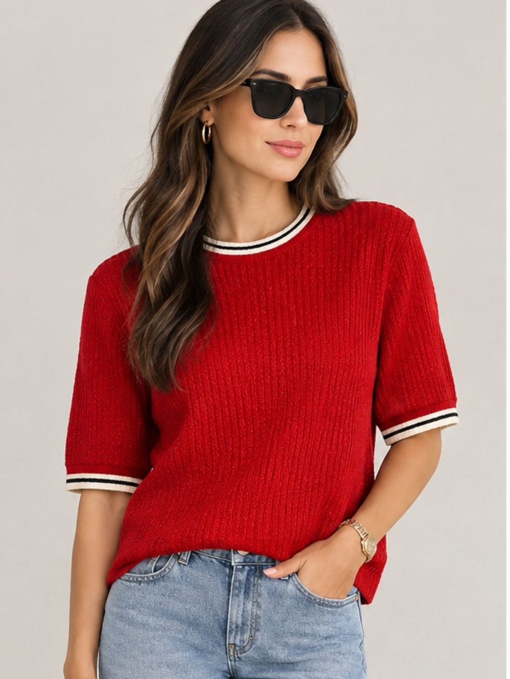 Banana Republic Red Knit Short Sleeve Top